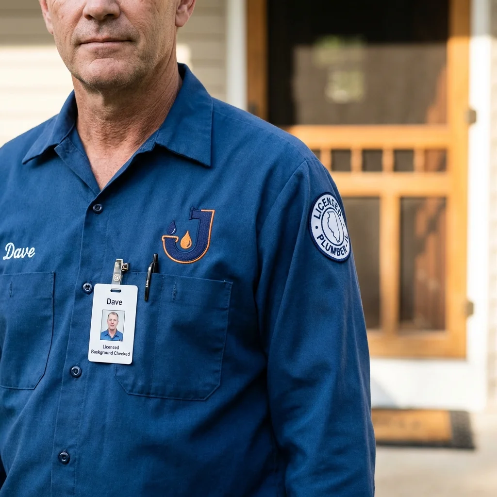 Licensed plumber showing ID badge in Minneapolis, KS